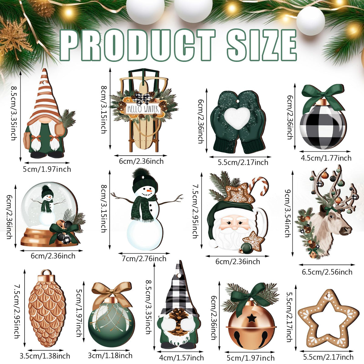 Huwena 40 Pcs Christmas Wooden Ornaments Winter Decorations for Xmas Tree Gingerbread Nutcracker Snowman Gnome Wood Cutouts for Small Tree Wreath Decor(Hunter Green,Winter Wonderland)
