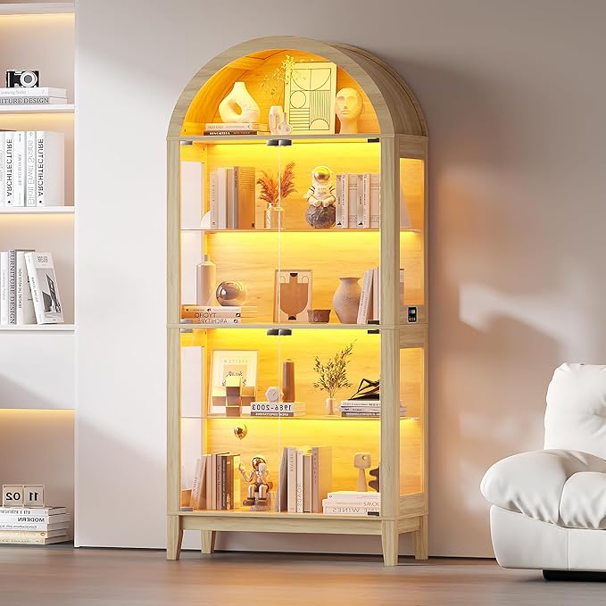 HNEBC Arched Display Case with RGB Lights, LED Curio Cabinet with Shelf