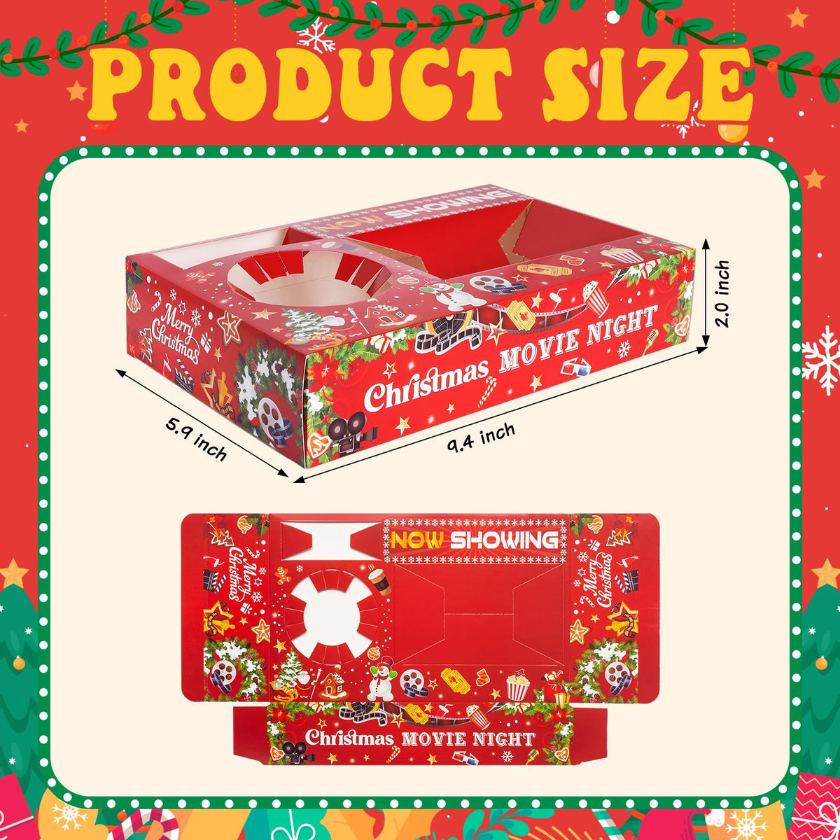 48 Pcs Christmas Party Supplies Movie Night Paper Snack Trays Xmas Party Decorations Christmas Birthday Favors Snowman Family Movie Popcorn&Drink&Candy Box