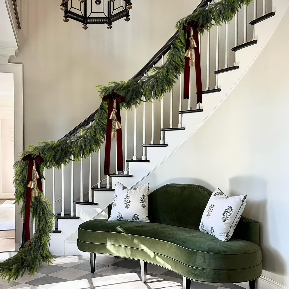 N&T NIETING 15FT Christmas Norfolk Pine Garland Real Touch Pine Artificial Garlands Faux Greenery Garland Winter Christmas Garland for Table Mantle Fireplace Indoor Outdoor Xmas Decorations (1 Pcs)
