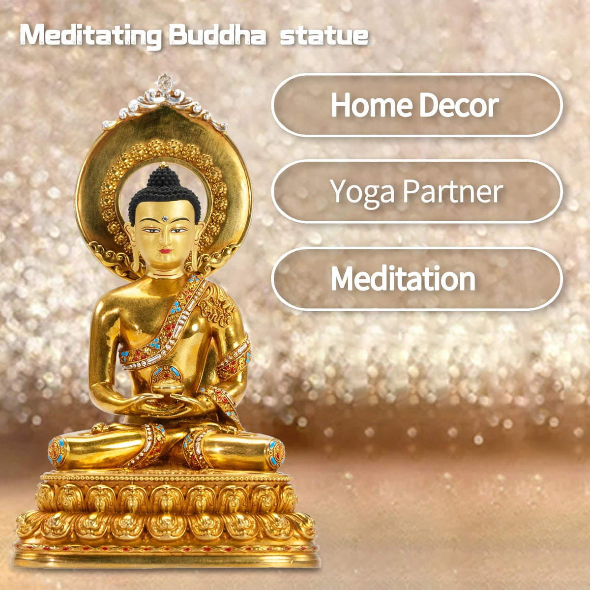AksharaPadma Tempa Buddha Statue Indoor for Zen Decor,Handcrafted Gold-Plated Buddha Statue for Home Decor – Nepalese Art, Tibetan Buddhism Style, 4.72" (Amitabha)