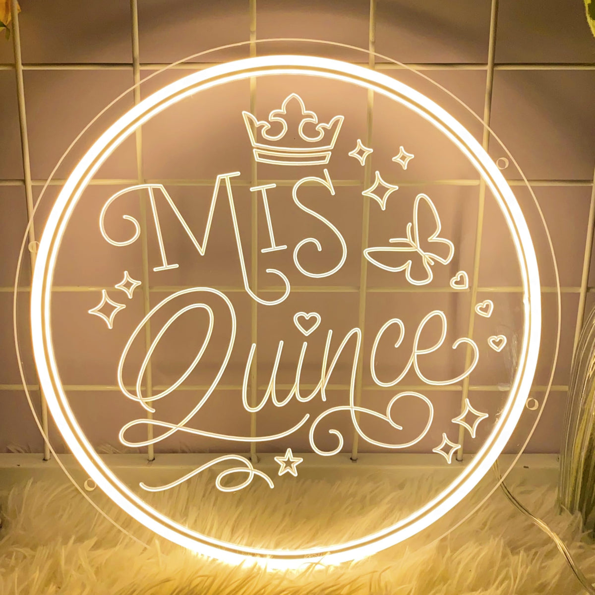 Mis Quince Neon Sign Happy 15th Birthday Neon Signs for Wall Sweet 15 LED Neon Light with Dimmable Switch Neon Lights Letter Neon Wall Sign for Bedroom Quinceanera Birthday Party Decor Girl Gift
