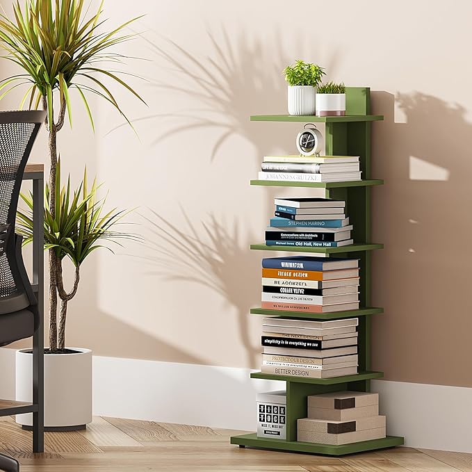 TUTOTAK Bookshelf, 6-Tier Bookcase, Narrow Spine Book Shelf