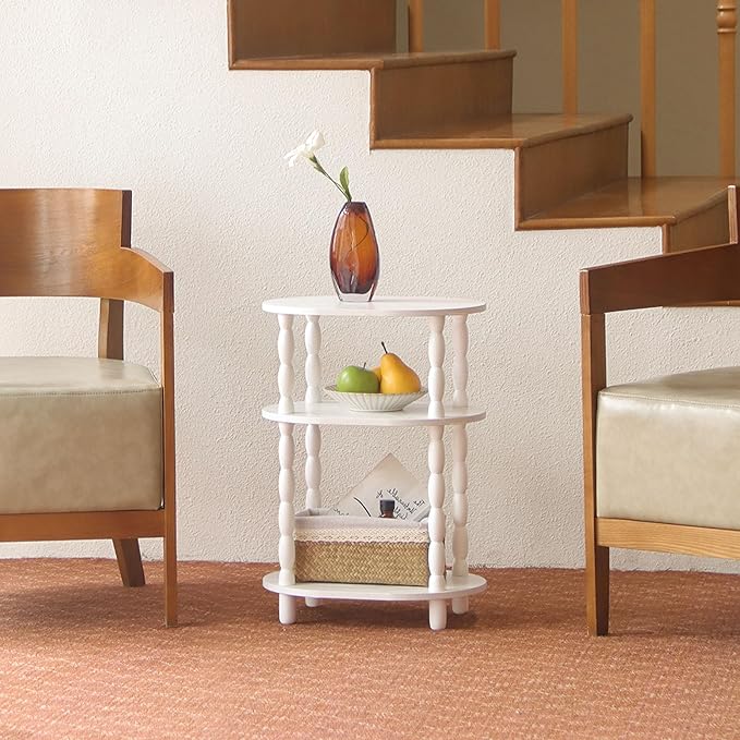 MaxSmeo White Side Table, 3-Tier Small Oval End Table, Modern Night Stand Wood