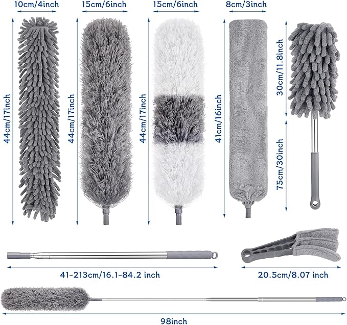 9PCS Dusters for Cleaning, Extendable Microfiber Duster