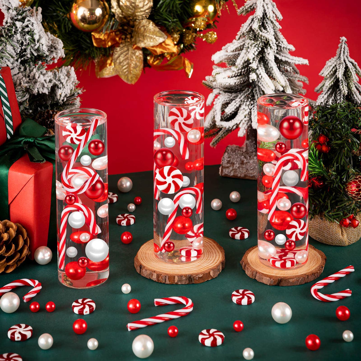 120Pcs Christmas Vase Filler, White and Red Candy Cane Decor, Christmas Floating Vase Fillers for Home Table Centerpieces Decorations