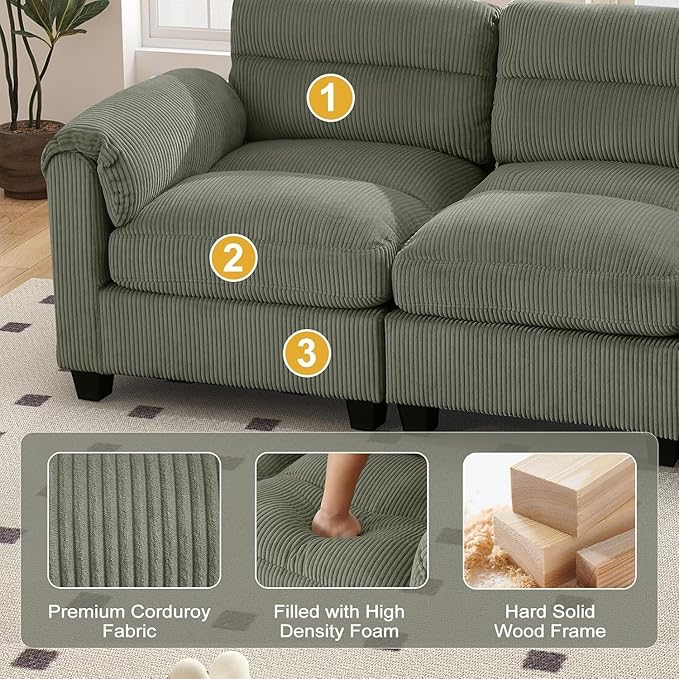 HAOMARKETS Corduroy 4-Piece Sofa Set, Upholstered Ottoman Set of 2 and Accent