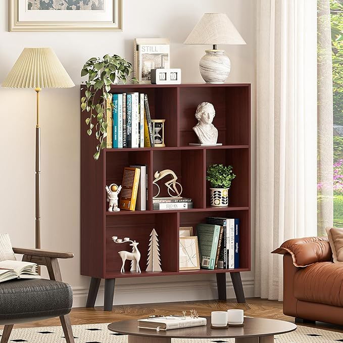 YAHARBO Walnut Bookshelf, 3 Tier Book Shelf