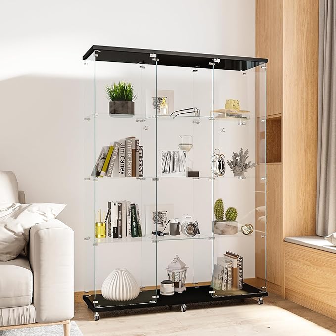 FLYMUHJIA Curio Cabinets with Glass Doors Modern Glass Shelves Tempered Glass