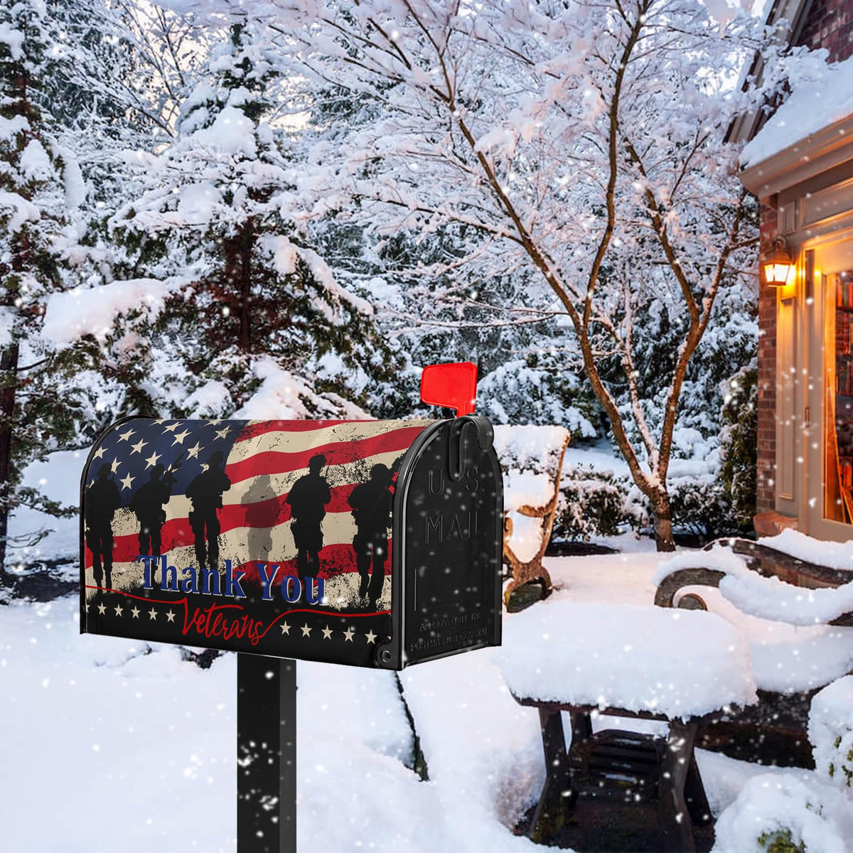 Patriotic Mailbox Covers Magnetic Memorial Day Mailbox Cover Veteran 4th of July Post Letter Box Cover Wraps 21x18 in Decorations for Farmhouse Garden Outdoor Decor Army Military American Flag