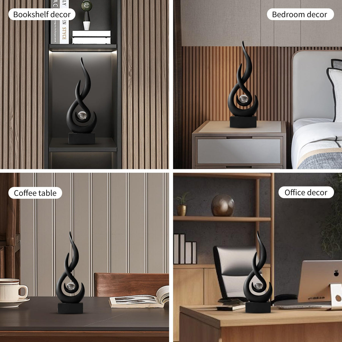 Octdays Black Abstract Statue Sculpture Decorations, 11.61" H Modern Sculptures Home Décor Accents, Resin Art Flame Figurines for Living Room Table Centerpiece Office Desk TV Stand Decor