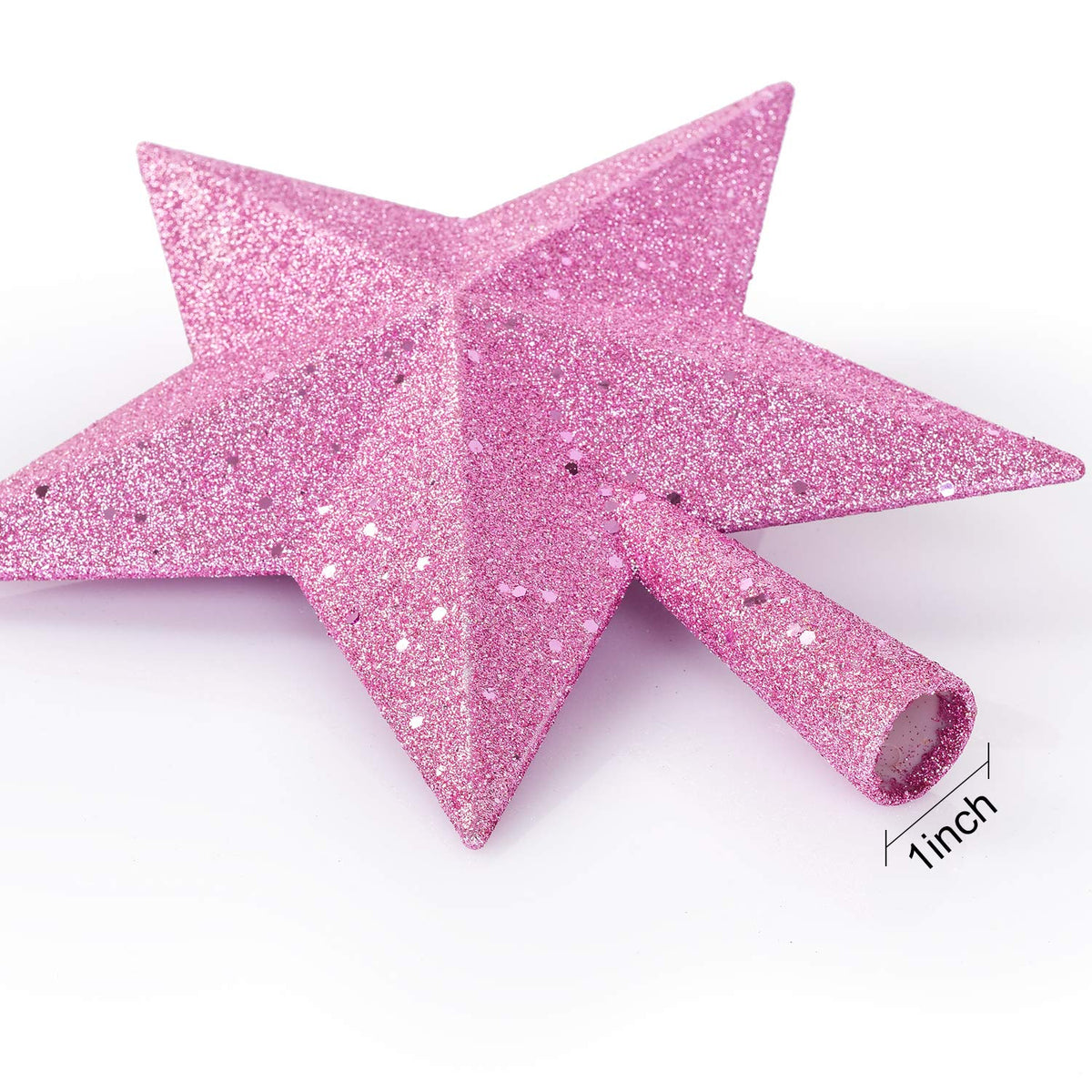 Artiflr 10 Inch Christmas Tree Topper, Pink Star Tree Topper Glittered Christmas Tree Decorations for Indoor Home Décor (Pink)