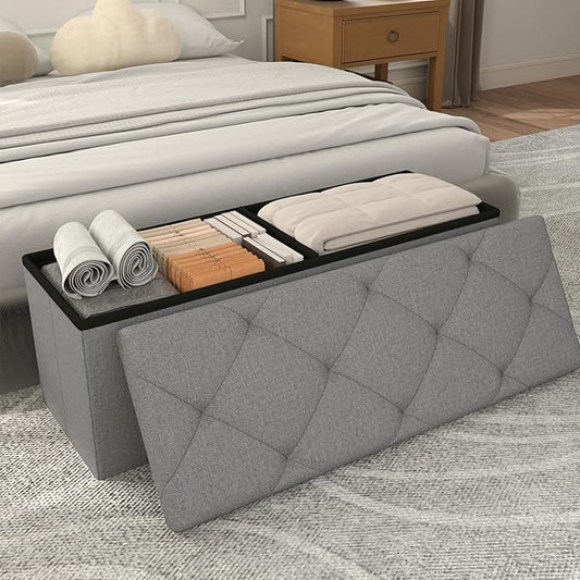43 inch Storage Ottoman Bench, Folding Storage Bench Ottoman,