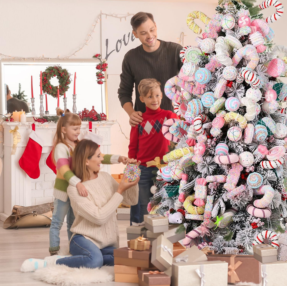 6Pcs 5.5inch Christmas Candy Land Ornaments Decoration,Hanging Candy Cane Crafts for Xmas Tree Décor,Ideal for Xmas, New Year, Birthdays, Weddings & Home Parties
