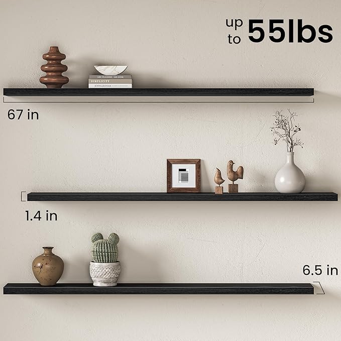 Fun Memories 67 Inch Fireplace Mantel Shelf, Deep Floating Shelves