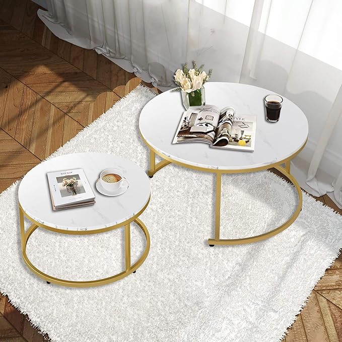 AT-VALY Coffee Table Set of 2 Nesting Tables, Round Sofa Table