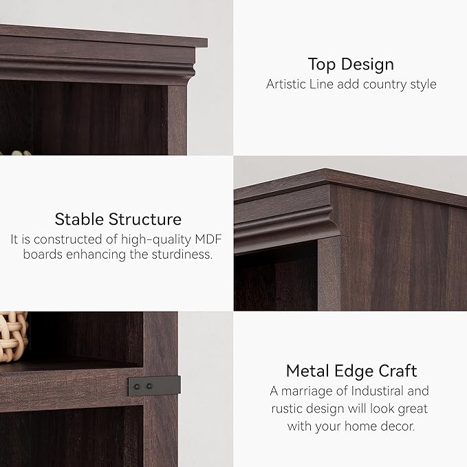 GarveeHome 5 Tier Farmhouse Bookcase, 67.4" Tall Book Shelf