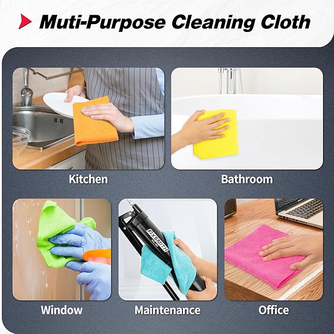 FIXSMITH Microfiber Cleaning Cloth, 100 Pack Shop Towels, Micro Fiber Cloth