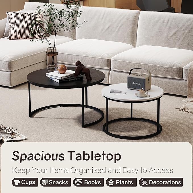Otterease Nesting Tables Set of 2, 31.5" Round Coffee Table, Small Nesting