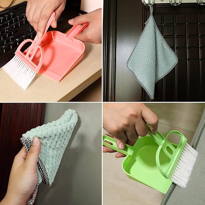 Lamoutor 3 Pack Mini Hand Broom and Dustpan Set Small Dust Pans