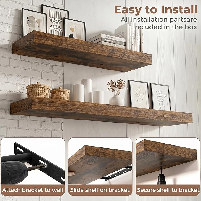 FLYJOE Floating Shelves for Wall, 72 Inch Floating Shelves Set of 2, Kitchen