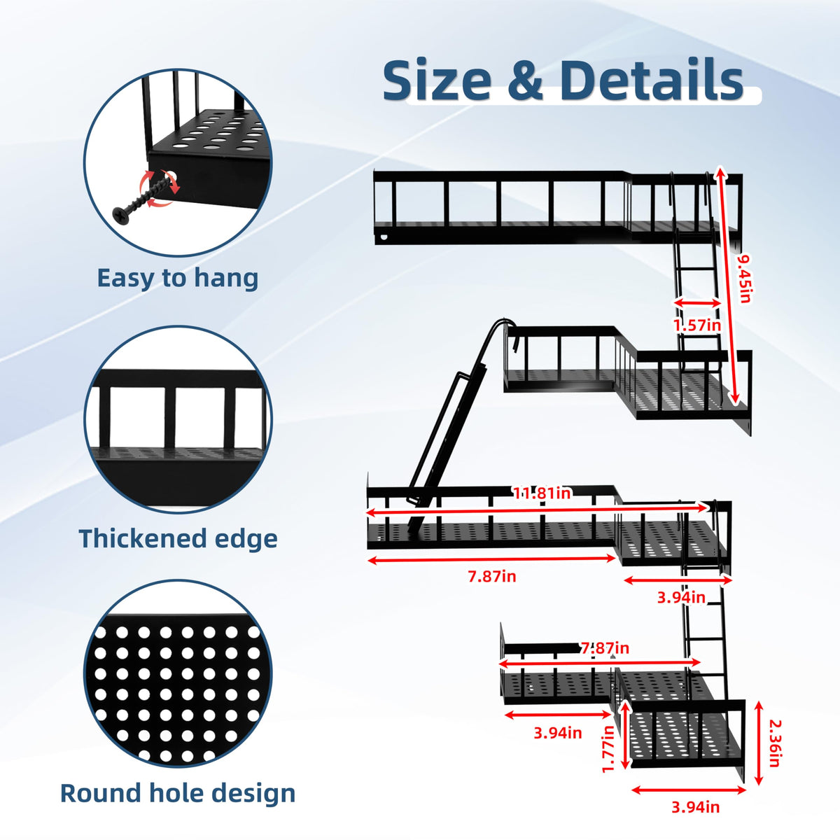 BRLBZXJY Fire Escape Wall Shelf, Modern City Style Corner Wall Shelves, Trinket Figurine Display Knick Knack Shelf Easy to Install, for Bathroom, Living Room & Home Decor, Black 4-Tier
