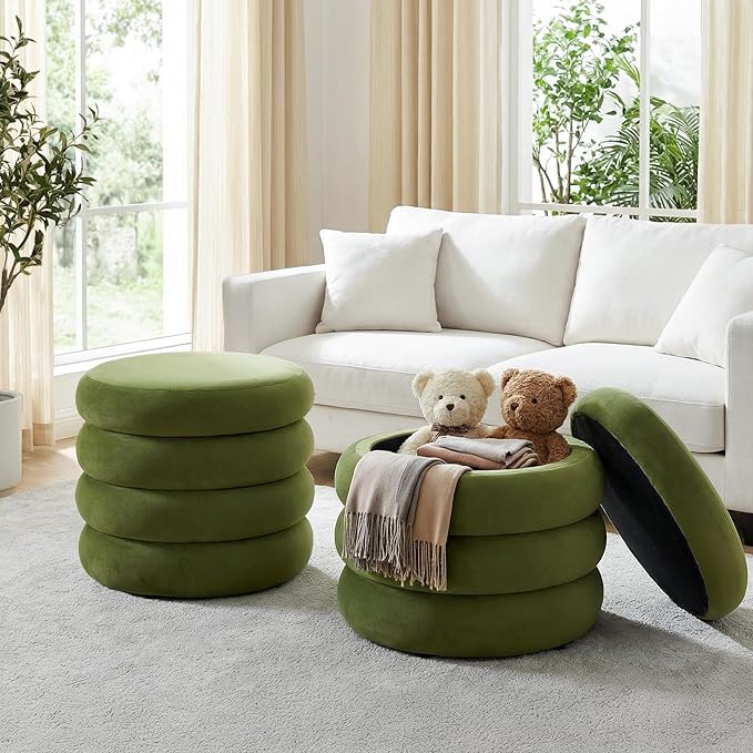 Flouki 19.5" Storage Ottoman Round, Vanity Stools