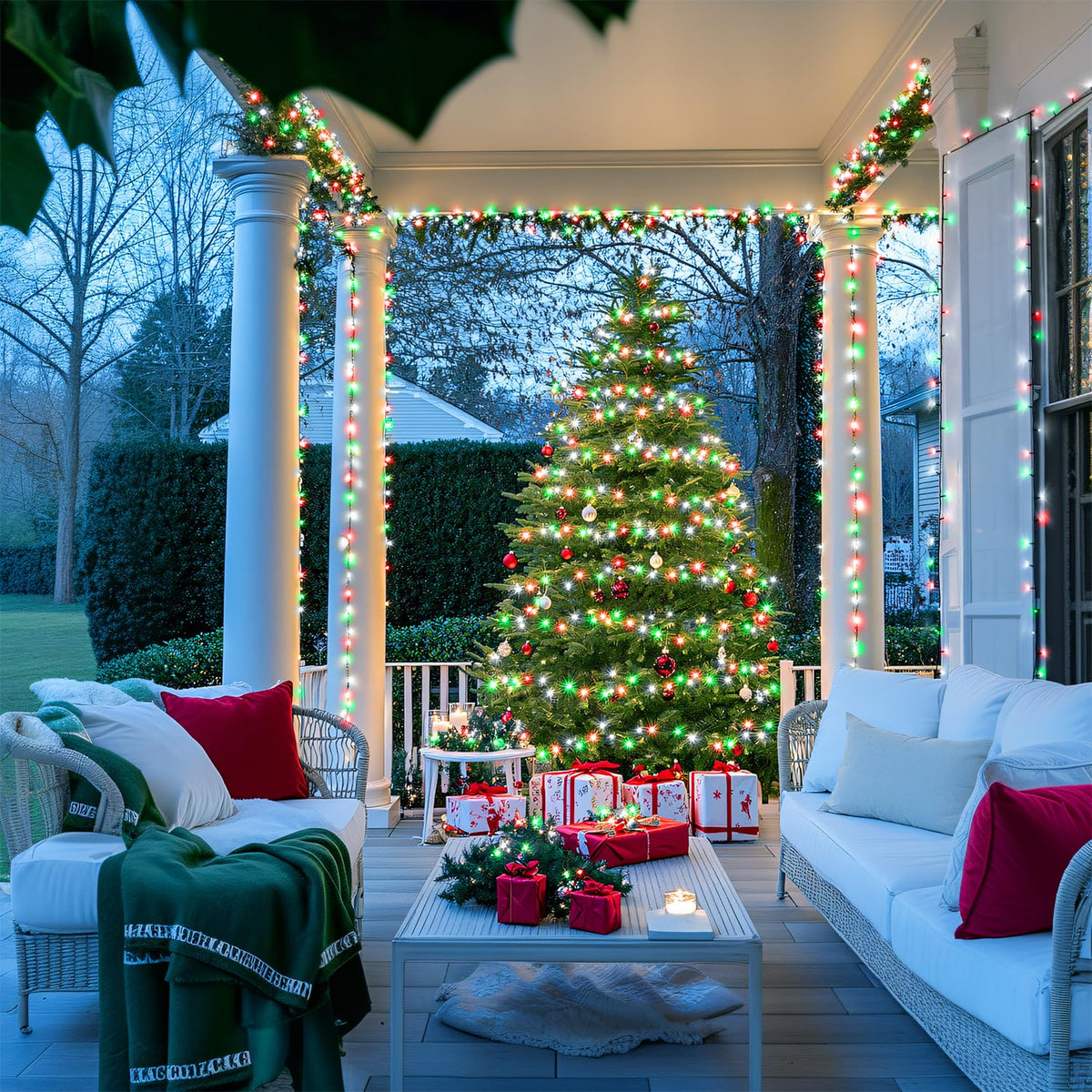 JMEXSUSS 400 LED Red White and Green Christmas Lights, 132ft Christmas Tree Lights with Remote, Outdoor Indoor String Light Plug in for Tree Patio House Yard Bush Decor