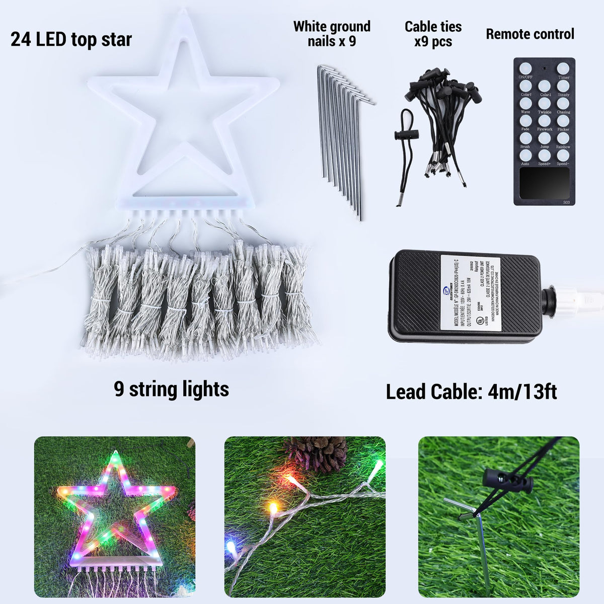 Flacchi Christmas Lights Outdoor with ‎Remote -16.4Ft Waterfall Tree Decoration Lights RGB Star String Lights for Tree Yard Exterior Wall Housetop Window Holiday Decor (RGB, 16.4FT)