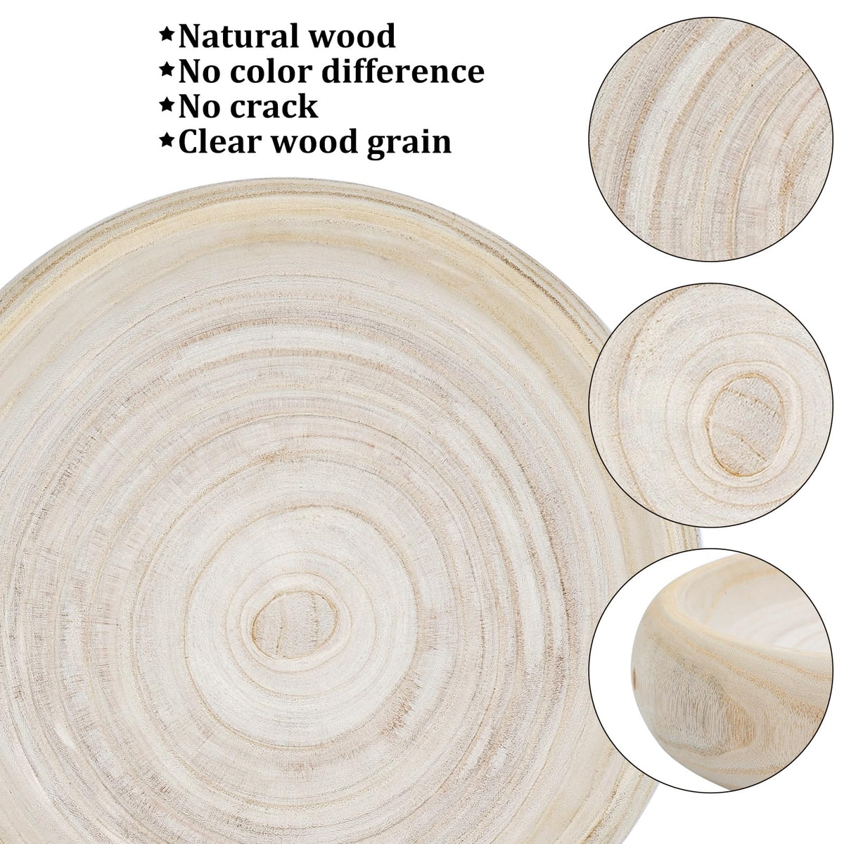 SAMGUYUE Wooden Decorative Bowls, 13 Inch Round Paulownia Wood Centerpiece Bowls for Home Decor, Natural Fruit Bowl for Coffee Table, Key Tray for Entryway Moss Holder (Wooden)