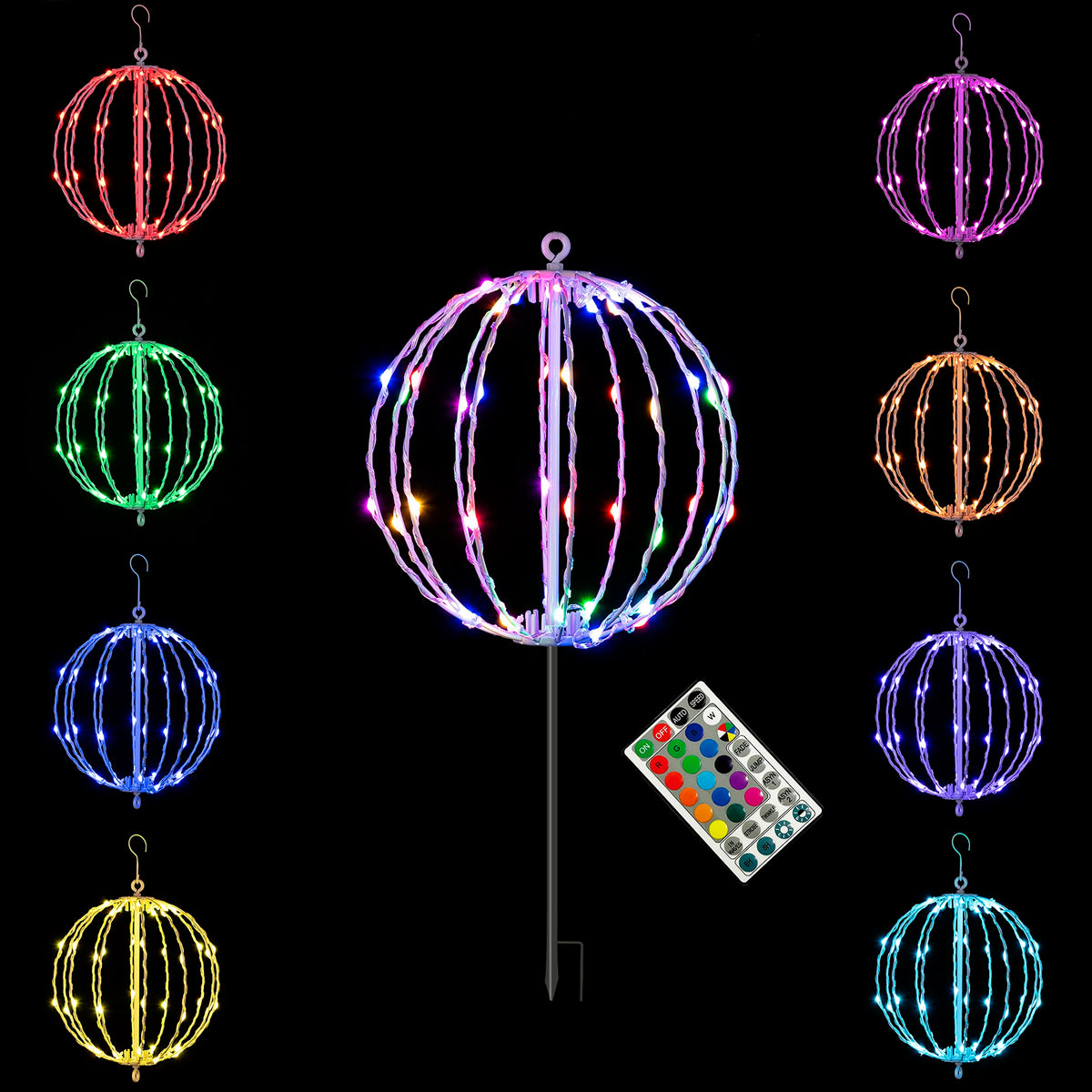 Lightshare 10IN 48LED Light Ball Yard Decoration Pathway Lights Sphere Light with Fold Flat Metal Frame Indoor Outdoor Waterproof Garden Lights, Plug in