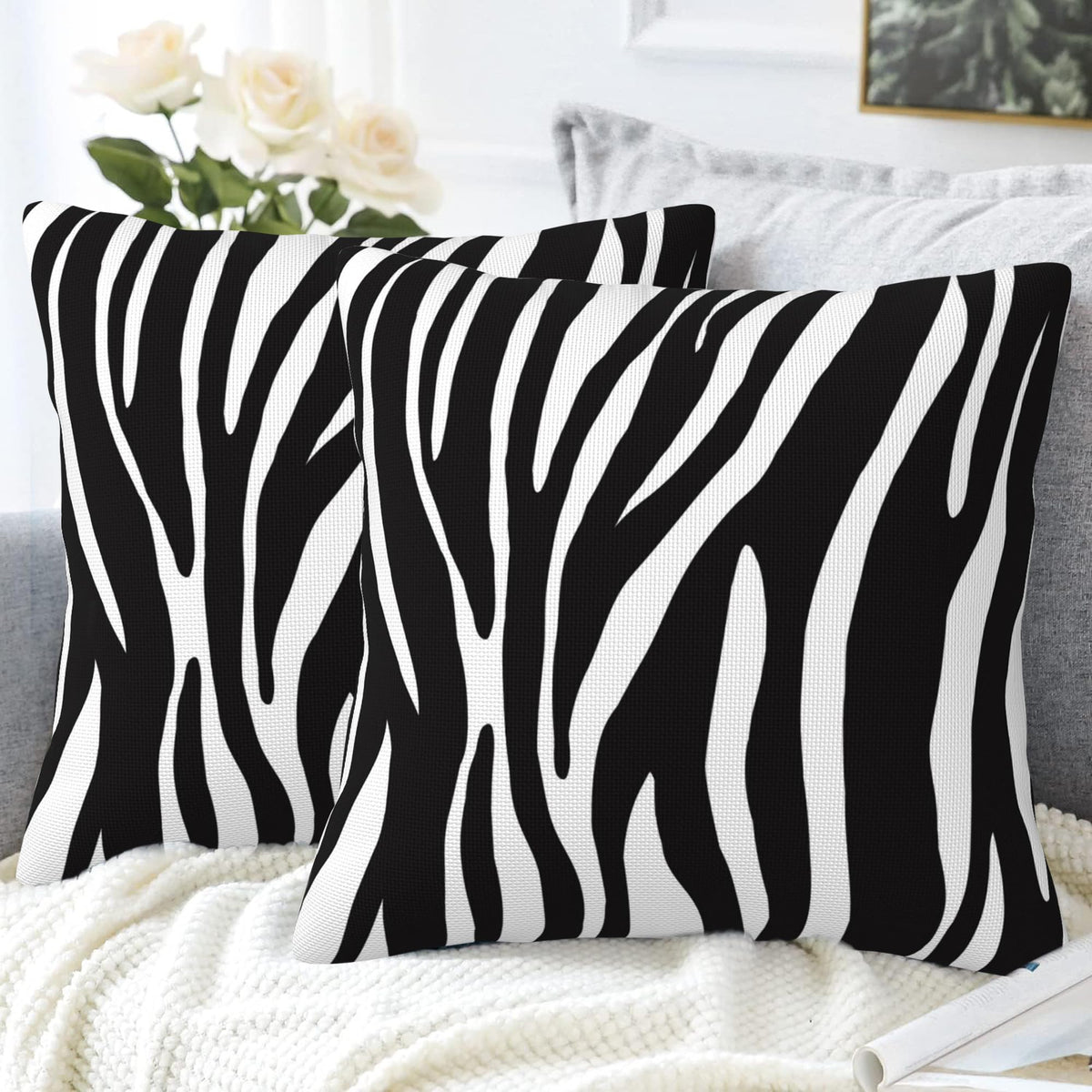 Naqiuli Throw Pillow Covers Animal Zebra Skin Pillow Covers 18x18 Inch Set of 2 Throw Pillows Decorative Pillow Cases Cushion Covers for Bedroom Livingroom Sofa Farm House