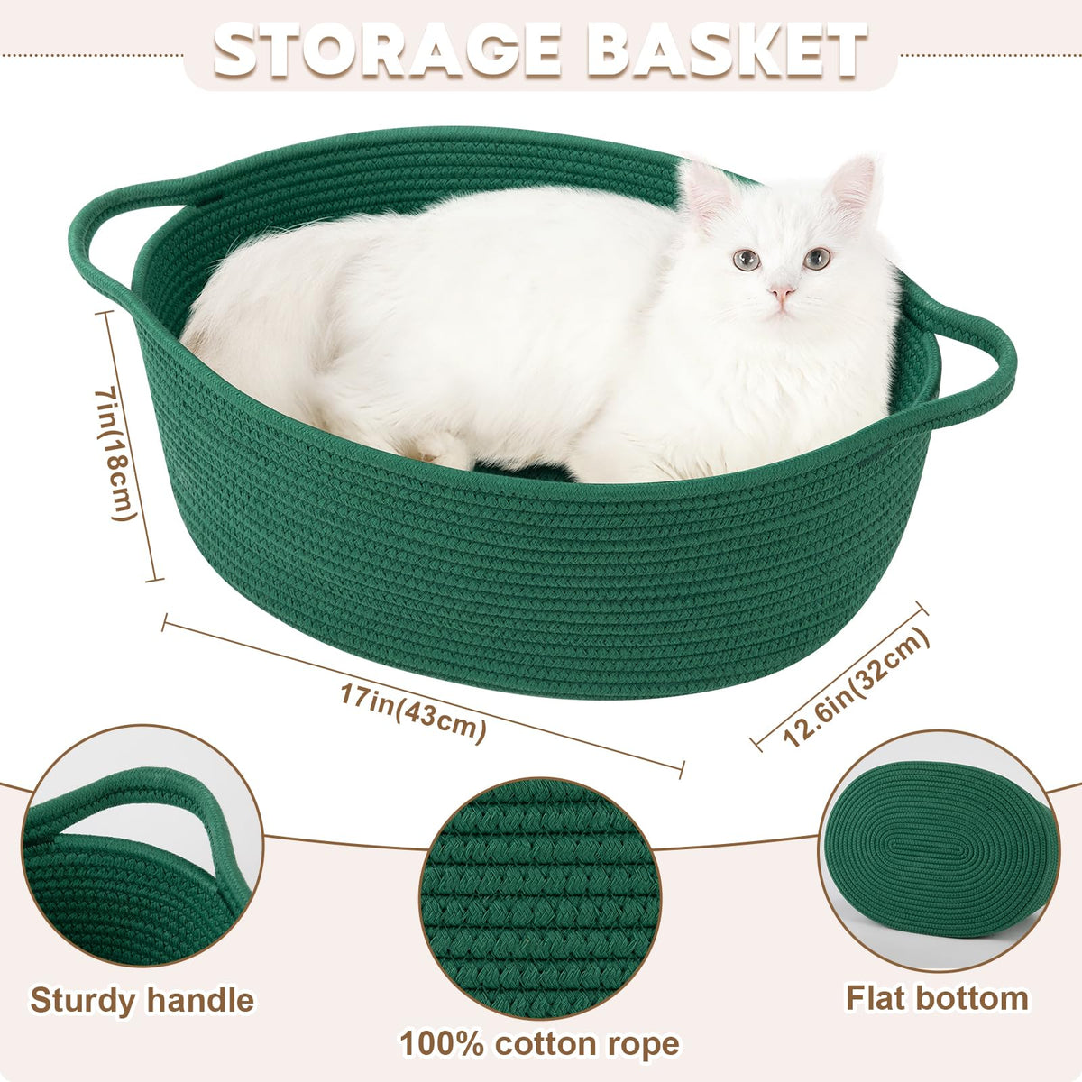 OIAHOMY Large Gift Basket Empty 17" x 12.6" x 7", Storage Basket with Gift Bag, Ribbon and Glitter Tulle for DIY Anytime, Toy Storage for Kids, Dogs with Handles in A Stylish Design - Green