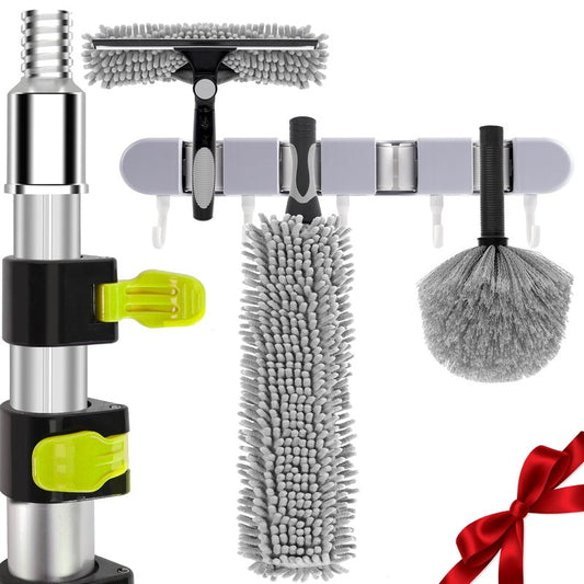 【Upgrade Anti Rotation 】 20FT High Reach Duster Kit,Lightweight Aluminum Alloy Extension Rod,5-Piece Set,210° Steering Head Clean Various Angle,for Cleaning Ceiling,High Wall