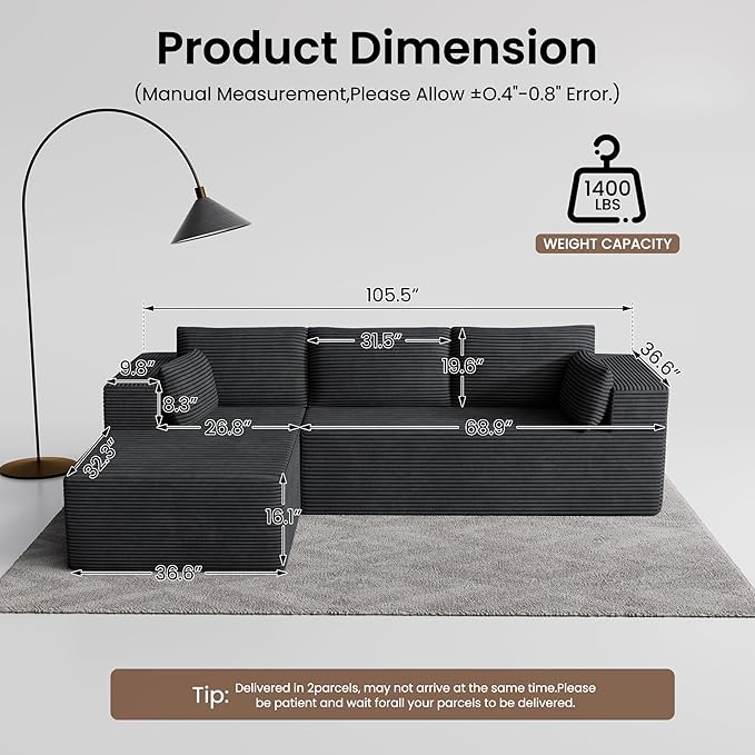 106" Cloud Sectional Boneless Couches
