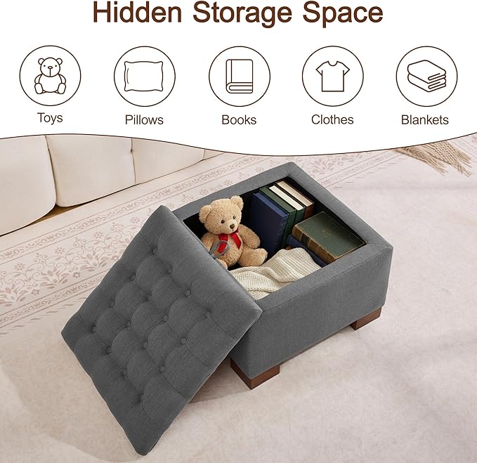 WUTUTUEE 24" Fabric Square Storage Ottoman