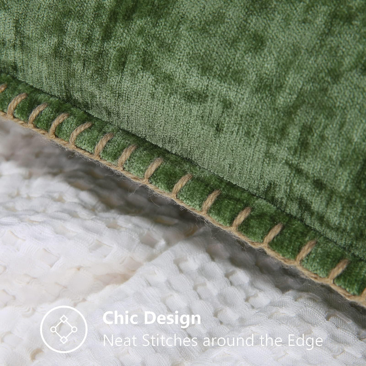 decorUhome Fall Chenille Soft Cozy Throw Pillow Covers 18x18 Set of 2, Modern Farmhouse Boho Velvet Decorative Pillow Cases with Stitched Edge for Couch Sofa Bed Home Decor, Forest Green