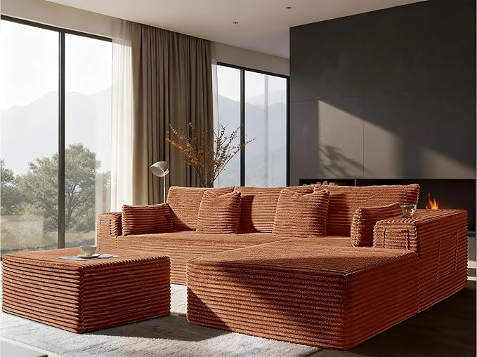 108" Cloud Sectional Couch, Comfort U Shaped Boneless Couch