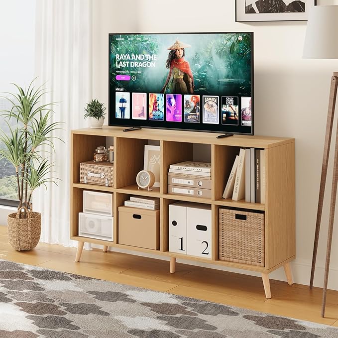 8 Cube Storage Organizer, Mid-Century Modern Wooden Bookcase
