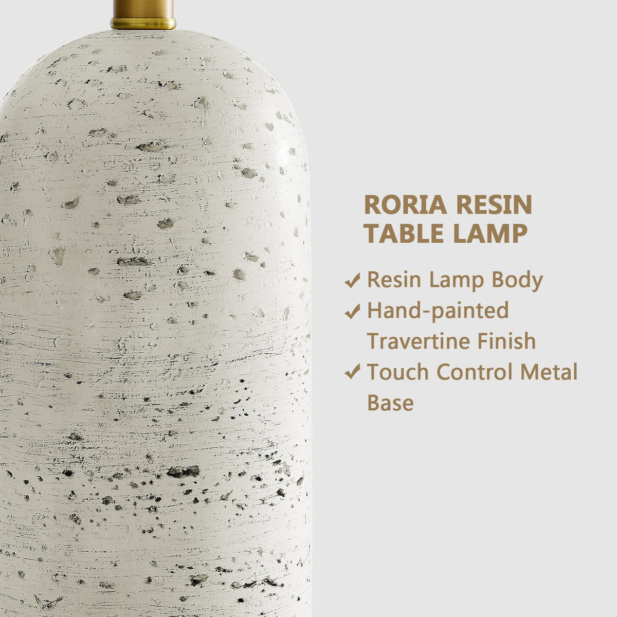 RORIA 25" Set of 2 Touch Rustic Table Lamps for Living Room, Resin Stone Travertine Nightstand Modern Lamps with 3-Way Dimmable and USB A+C Ports for Bedroom Entryway, 2 LED Bulbs Included