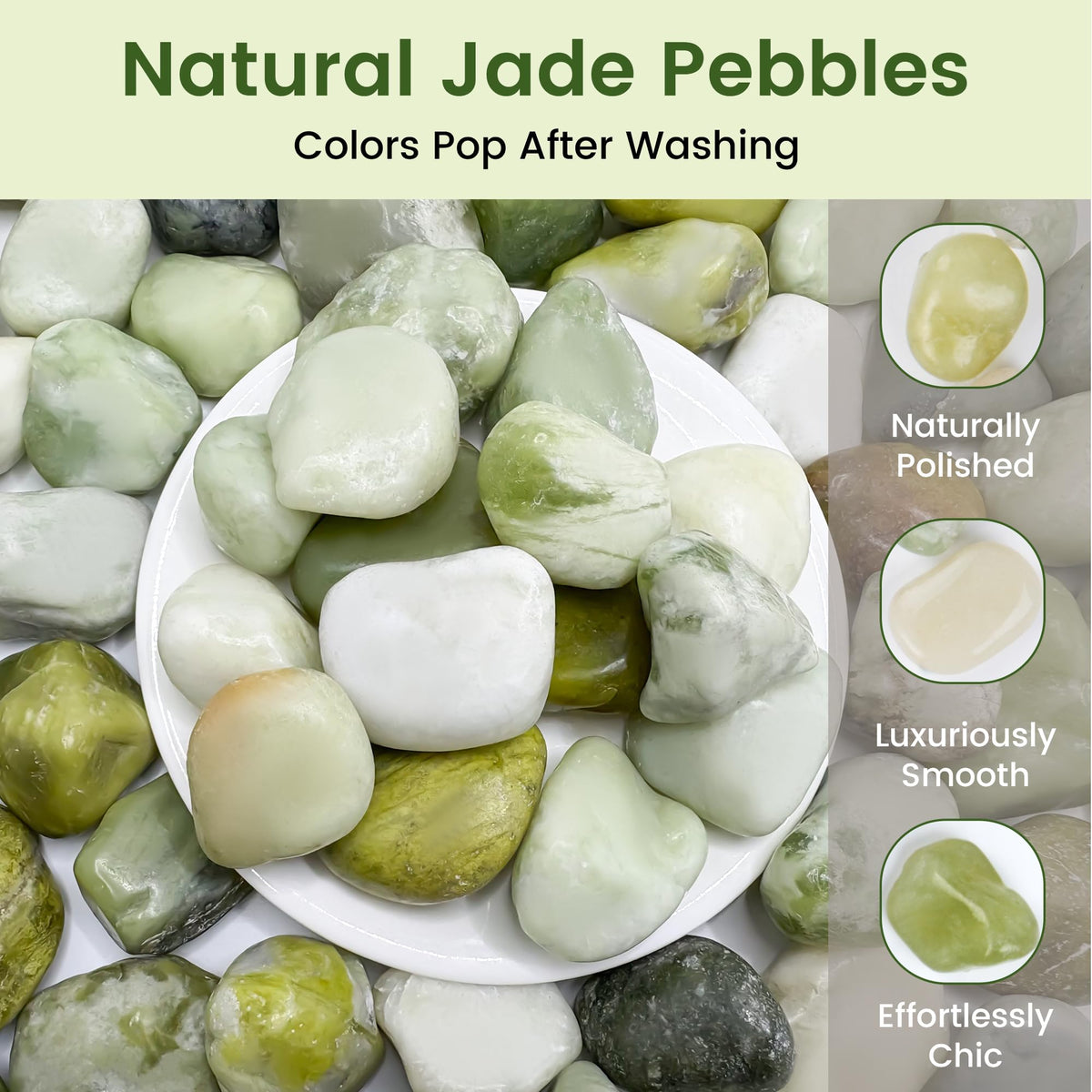 SIDONG 5 LB Jade Pebbles, 1.2-2Inch Natural Decorative Polished Jade Stones, Jade River Rocks for Succulents, Cactus, Vases, Indoor Plants, Garden Landscaping, Bamboo