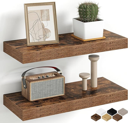 Fun Memories 16 Inch Floating Shelves Wall-Mounted, Engineered Wood Wall Shelves
