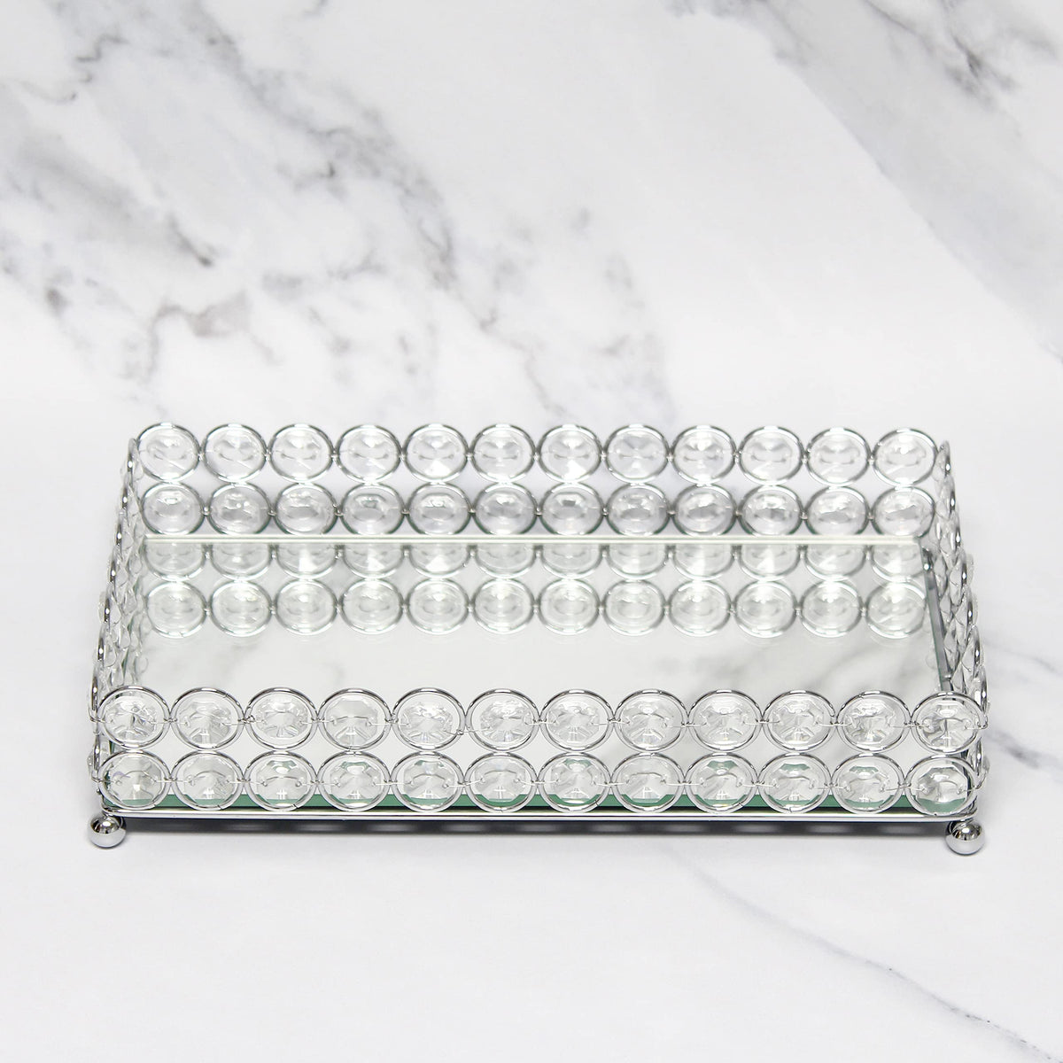Elegant Designs HG1010-CHR Elipse Crystal Decorative Mirrored Jewelry or Makeup Cosmetic Perfume Vanity Organizer Tray, Chrome