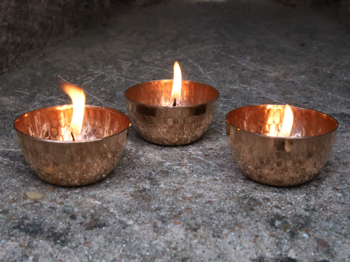Handmade Hammered Copper Tea Light Holder Set of 3 Votive Holders -2.5X1 DH inches Party Decoration