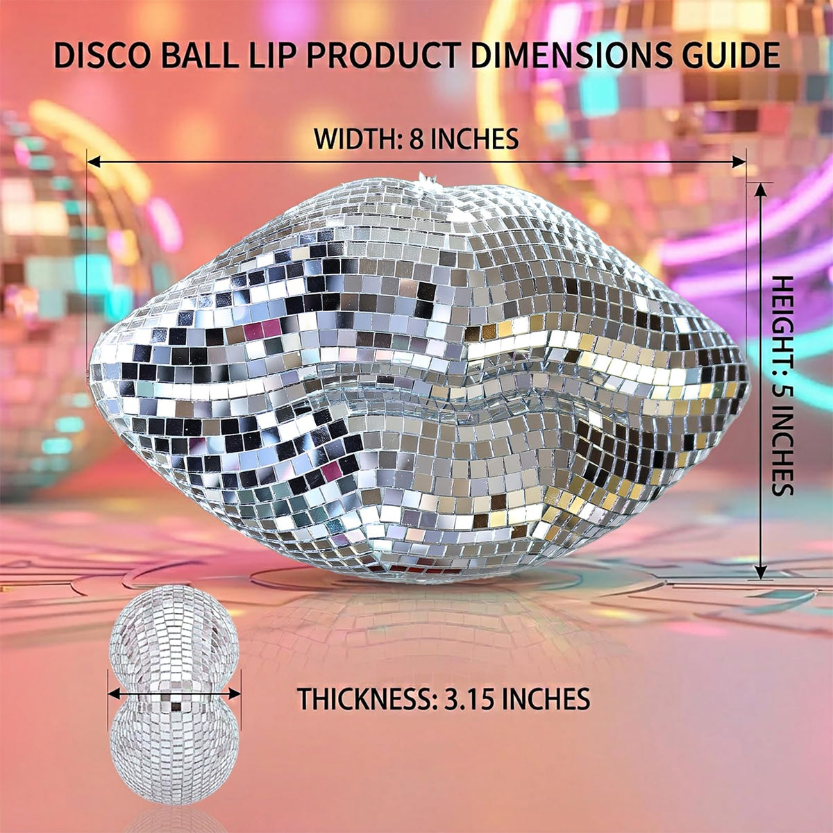 Lips Disco Ball Decor, Hanging Silver Disco Ball Ornament, Lip-Shaped Pop Art Decoration, Cute Handmade Gift for Retro Party, Bedroom, Wedding, Christmas