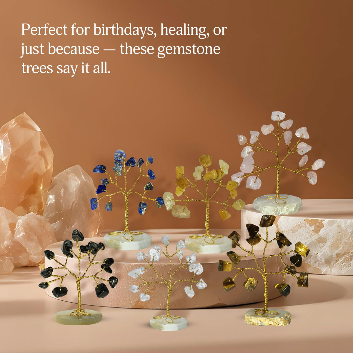 YATSKIA Chakra Crystals Tree, Birthday Gift For Women, Gemstones And Crystals, Natural Crystal Gemstone Tree, Crystal Home Decor, Mom Birthday Gifts, Feng Shui, Reiki Gift (Set Of 12 Slice Base Trees)