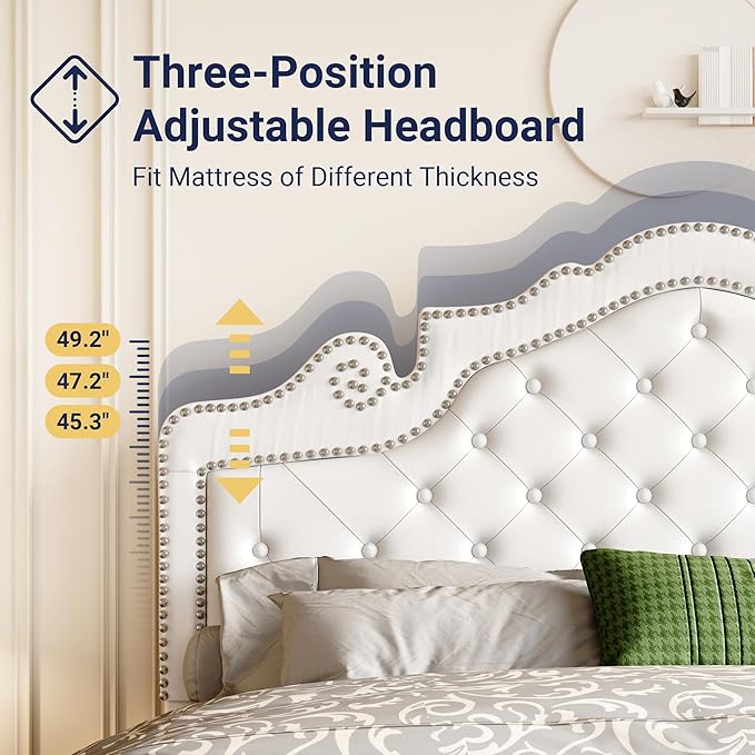 Allewie Queen Bed Frame with Adjustable Velvet Tiara Headboard, Upholstered
