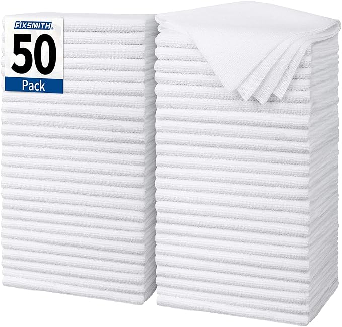 FIXSMITH White Microfiber Cleaning Cloth, Reusable Shop Towels, Microfiber