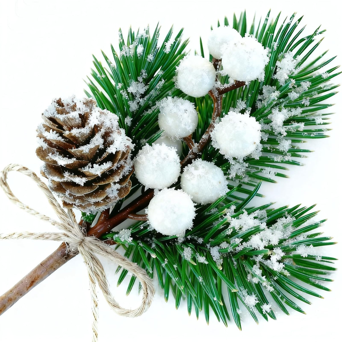 White Holly Berry Stems Pine Cones Crafts,Christmas Picks and Sprays,10 PCS