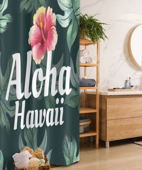 Ambesonne Hawaiian Stall Shower Curtain, Monstera Leaf Exotic Flourish Greenery Watercolor Effect, Fabric Bathroom Decor Set with Hooks, 36" W x 72" L, Green Yellow